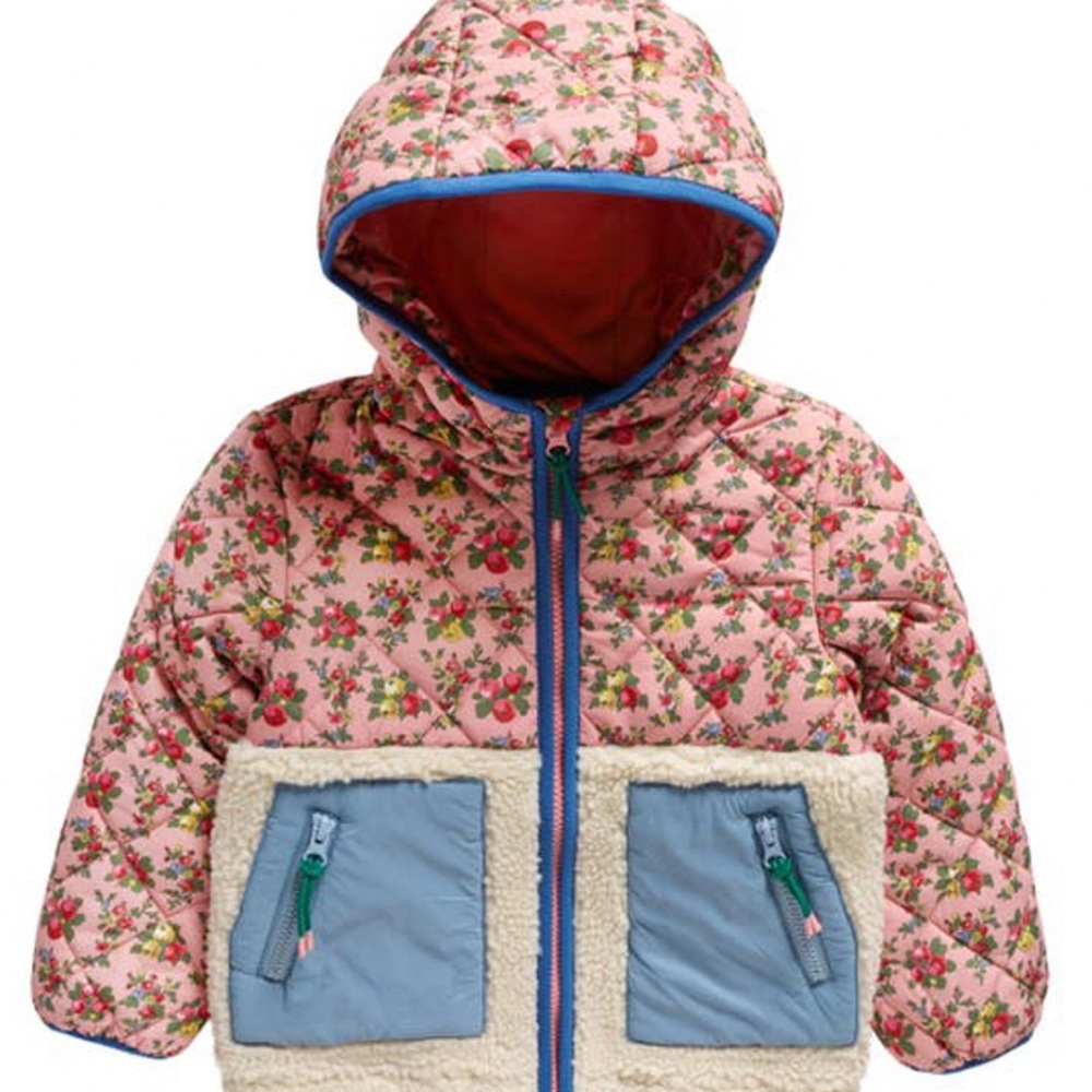 Boden Pink Floral Kids Jacket with Blue Accents